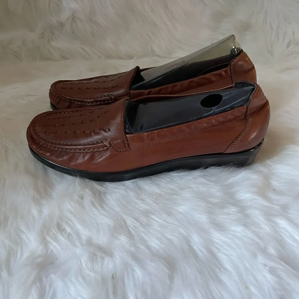 SAS leather Brown weave slip on wedge shoes comfort footbed SZ 11 M run …